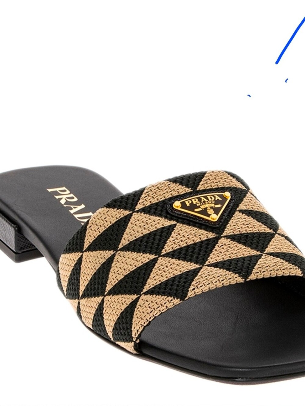 Prada Black and Natural Geometric Raffia Slide